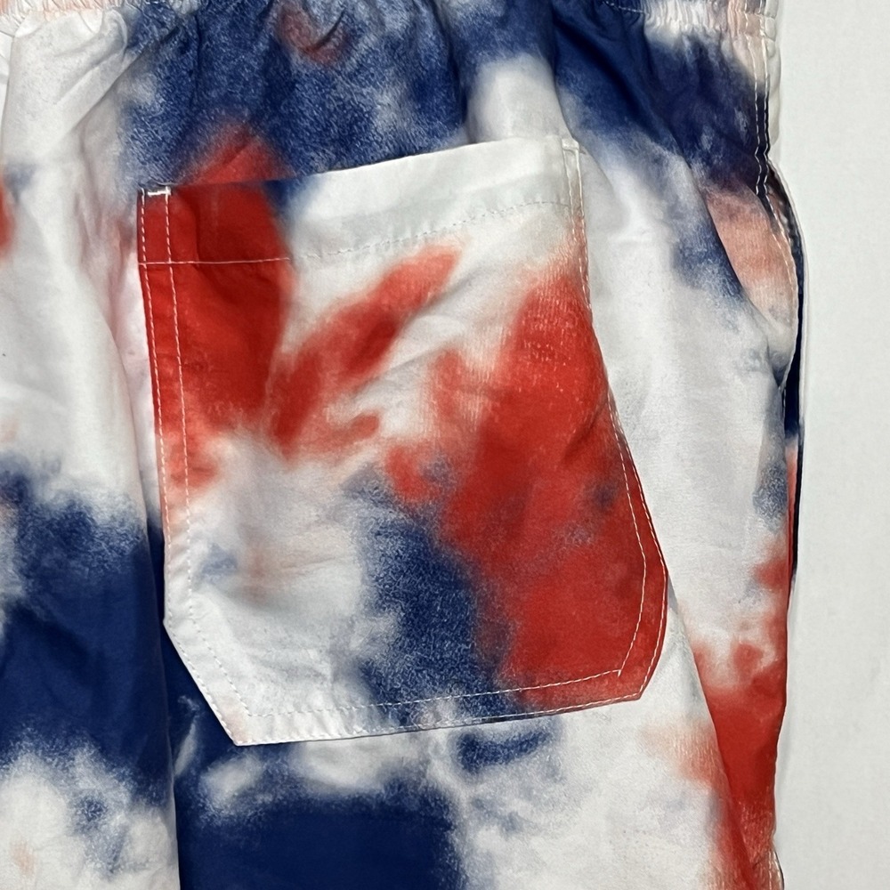 CELEBRATE Patriotic Tie Dye Swim Trunks Shorts Red Blue Mesh Lined Men 2XL 44/46 - Picture 6 of 11